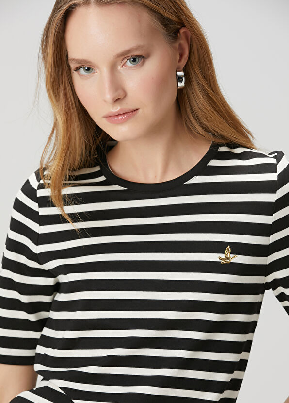 Beymen Club Ekru Siyah Çizgili T-shirt - 2