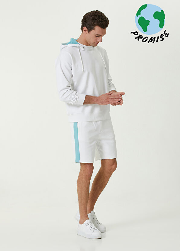 Beymen Club Beyaz Beli Kordonlu Şeritli Jersey Şort - 1