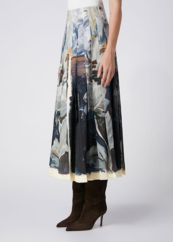 Beymen Club Teal Blue Print Midi Skirt - 4