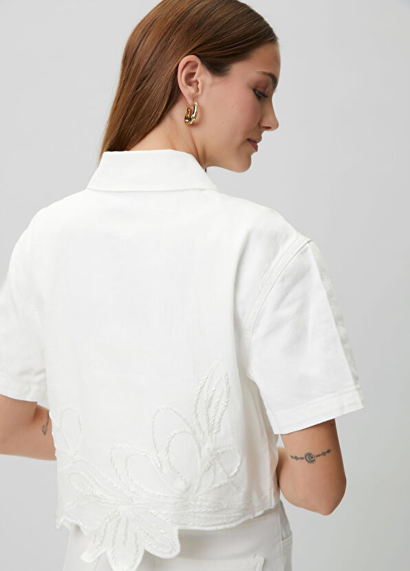 Beymen Club Off-White Bead Embroidery Denim Jacket - 2