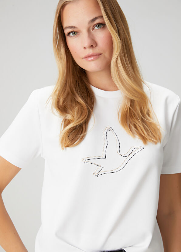 Beymen Club Kırık Beyaz Hotfix Kuş Logolu T-shirt - 2