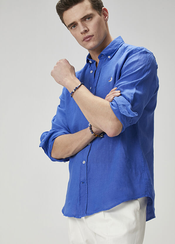 Beymen Club Comfort Fit Kobalt Keten Gömlek - 2