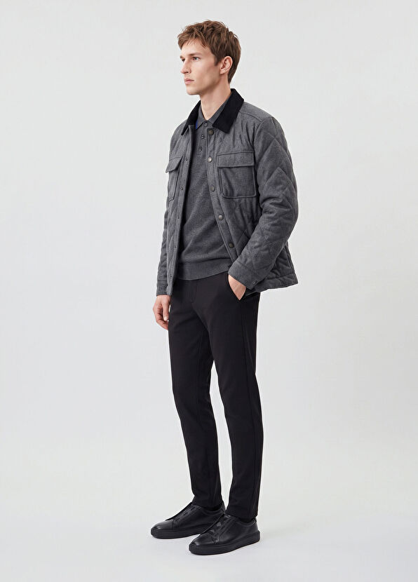 Beymen Club Anthracite Velvet Collar Quilted Wool Outer Shirt - 2