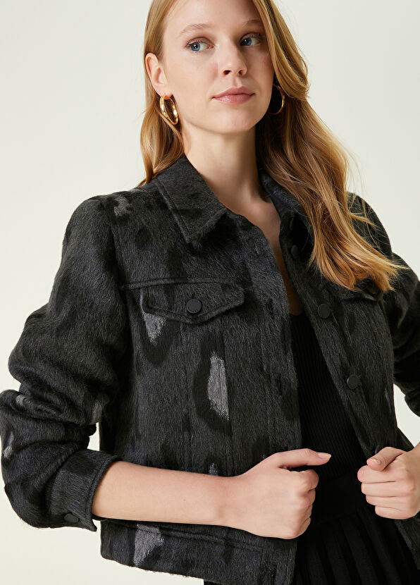 Beymen Club Antrasit Leopar Jakarlı Kaşe Trucker Ceket - 4