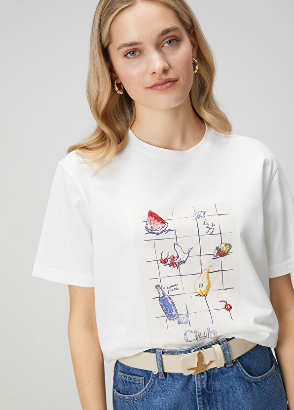 Beymen Club Off-White Fruit Print Oversize T-shirt - 2