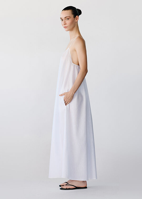 Rawe Rain Beyaz Pamuk Keten Askılı Kadın Uzun Elbise - 2