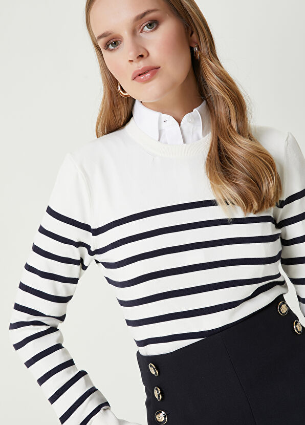 Beymen Club Beyaz Siyah Çizgili Kazak - 2