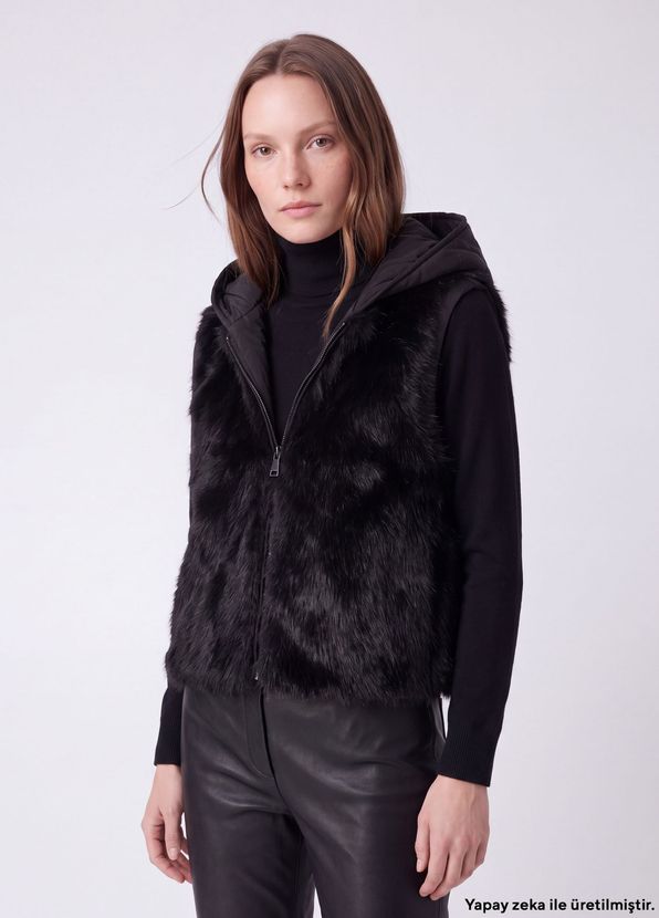 Beymen Club Black Back Puff Fur Vest - 2