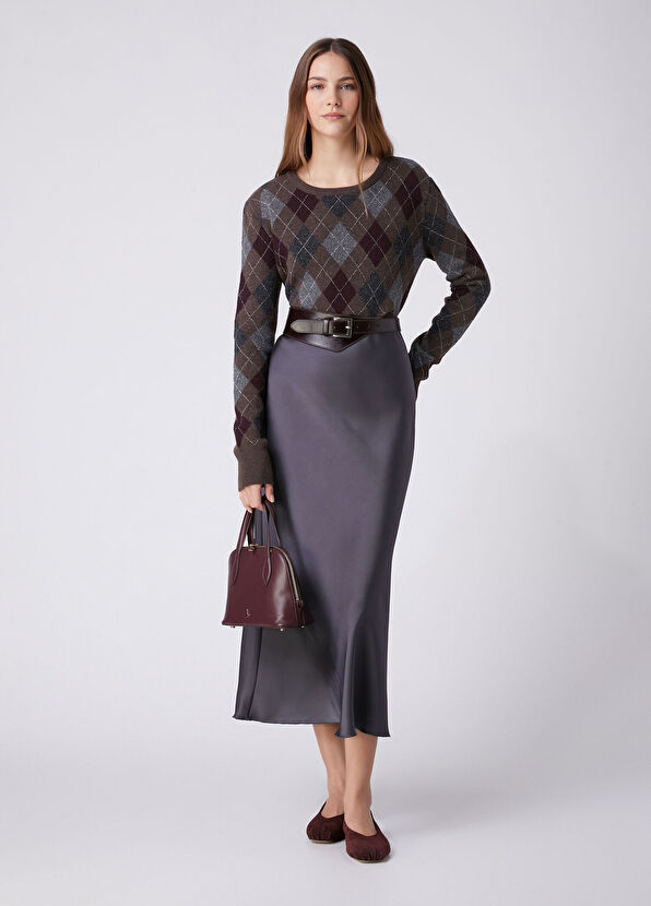 Beymen Club Dark Grey A-line Long Satin Skirt - 1