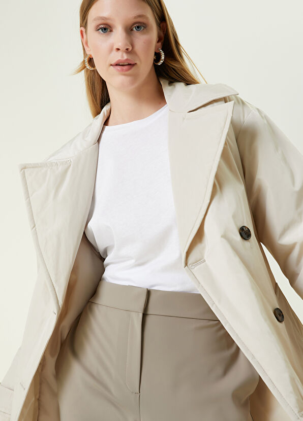 Beymen Club Ekru Kelebek Yaka Kruvaze Dolgulu Pardösü - 2