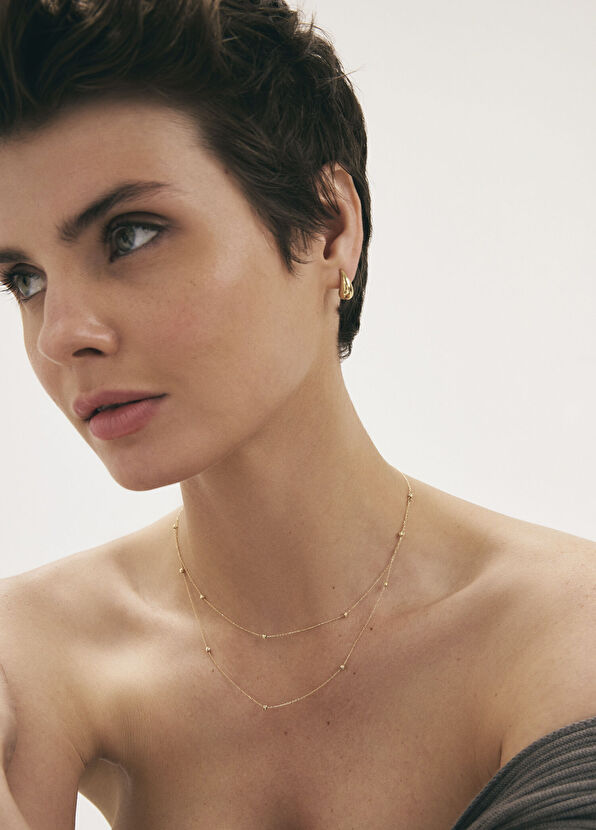 Double Layer 14 Ayar Altın Kadın Kolye - Görsel 3