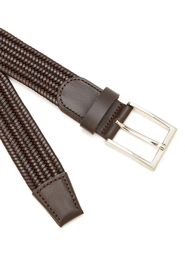 Beymen Club Kahverengi Örgü Dokulu Erkek Deri Kemer - 2