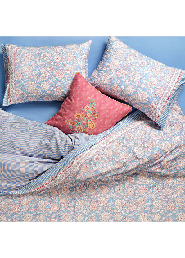 Zsa Zsa Zsu Lahore Blue Fuchsia Cotton Percale King Size Duvet Cover Set 240 x 220 cm - 2