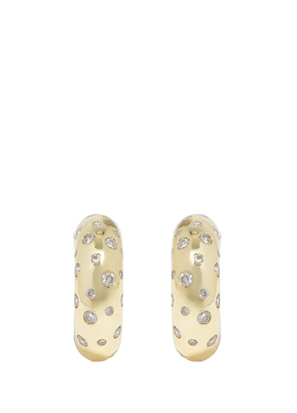 Beymen Club Gold Zircon Stones C-Shaped Women's Earrings - 2