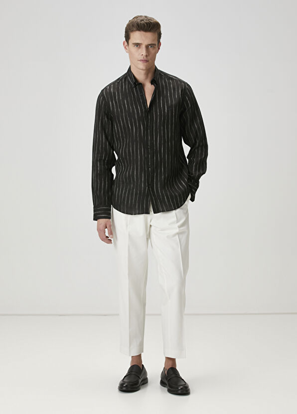 Beymen Club Siyah Çizgili Keten Gömlek - 3