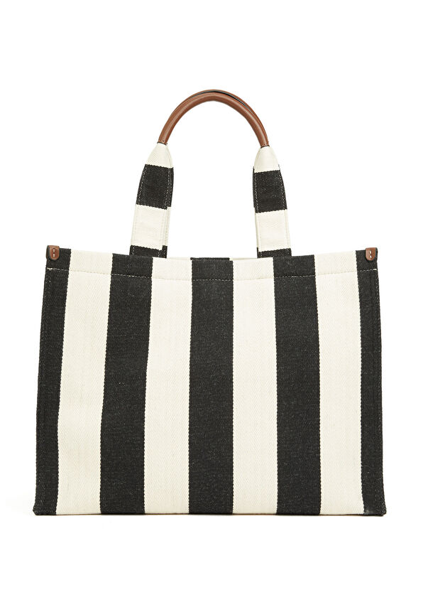 Beymen Club Black Striped Women's Canvas Beach Bag - 3