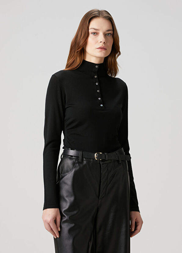 Theory Black Button Detailed Wool Sweater - 1