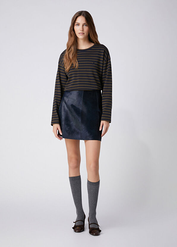 Beymen Club Khaki Navy Blue Striped Sweatshirt - 3