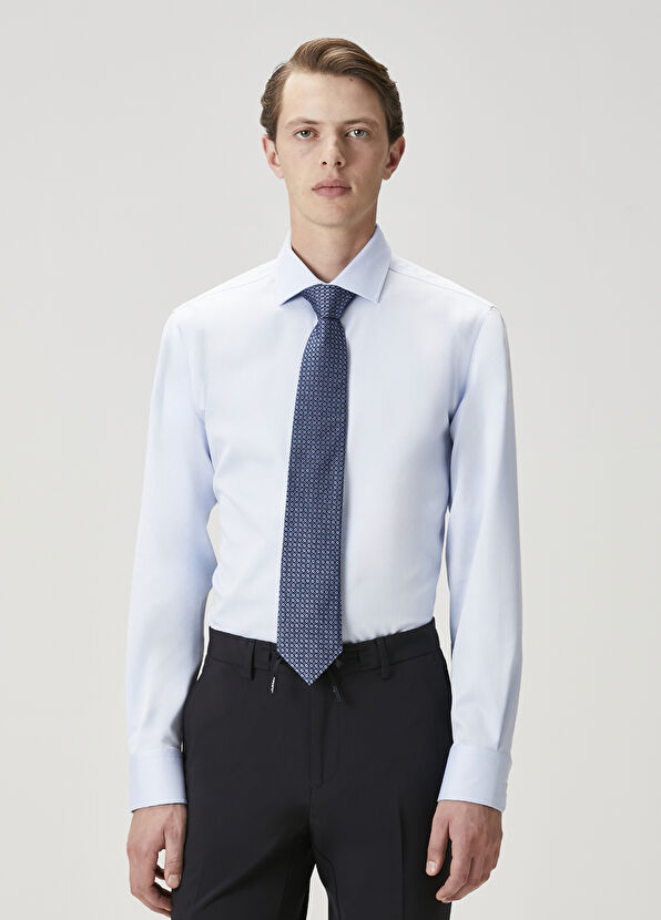 Beymen Club Slim Fit Açık Mavi Armürlü Non-Iron Gömlek - 3