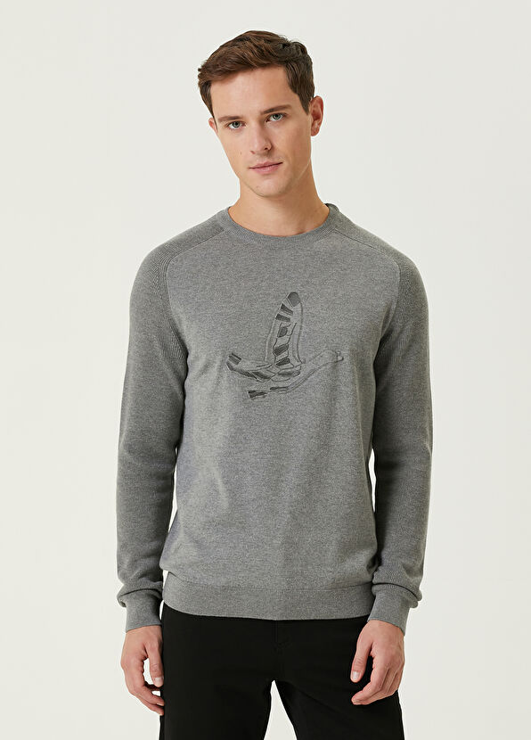 Beymen Club Gri Logo Baskılı Kazak - 1