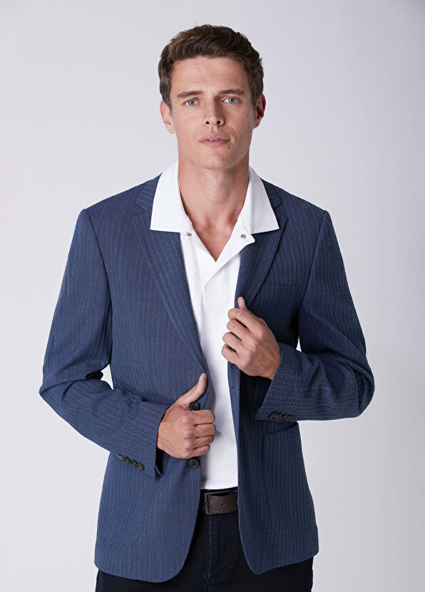 Beymen Club Blue Stitching Line Textured Blazer - 2