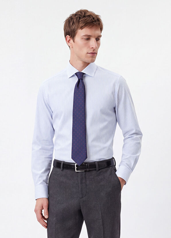 Beymen Club Comfort Fit Blue White Striped Non-Iron Shirt - 4