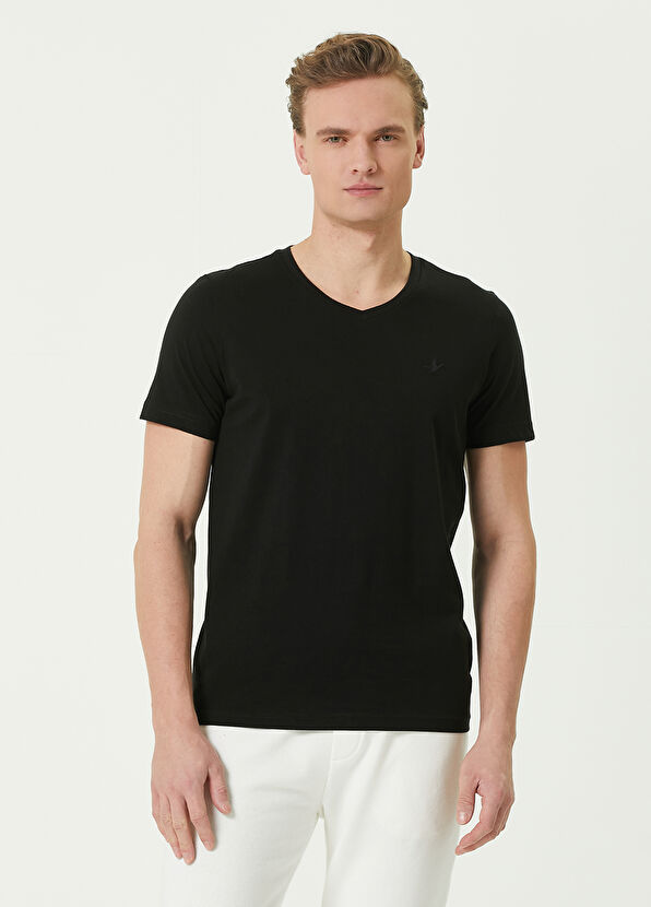 Beymen Club Black V-Neck Basic T-shirt - 1