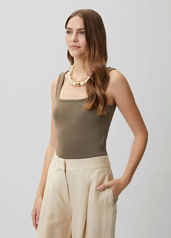 Beymen Club Khaki square neck basic undershirt - 4