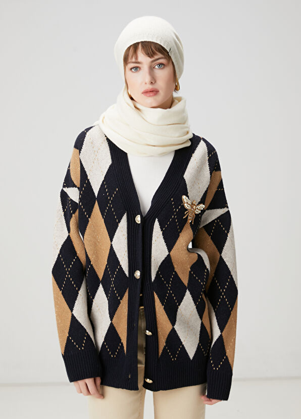 Beymen Club Lacivert Camel Desenli Yün Hırka - 1