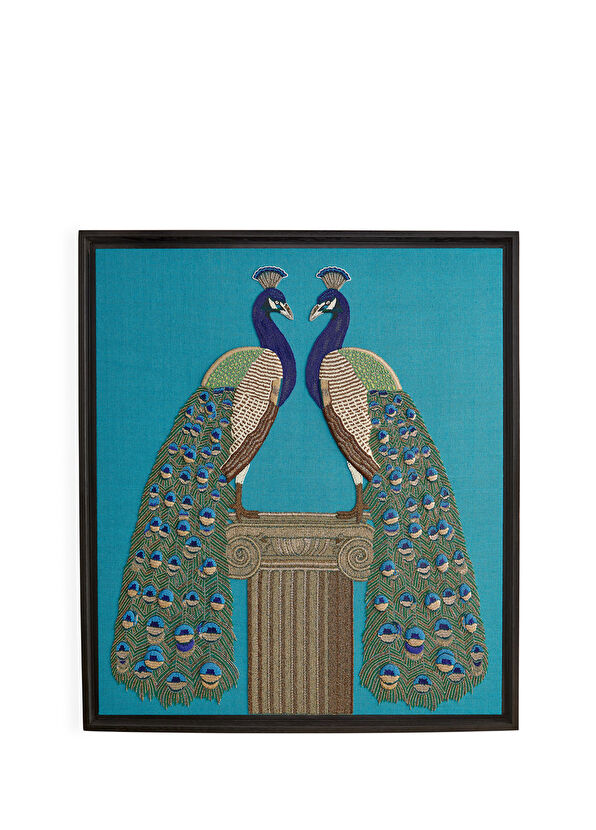 Jonathan Adler Mavi Tavus Kuşu Boncuk İşlemeli Tablo - 1