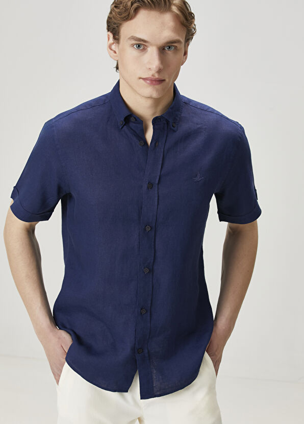 Beymen Club Comfort Fit Lacivert Keten Gömlek - 2