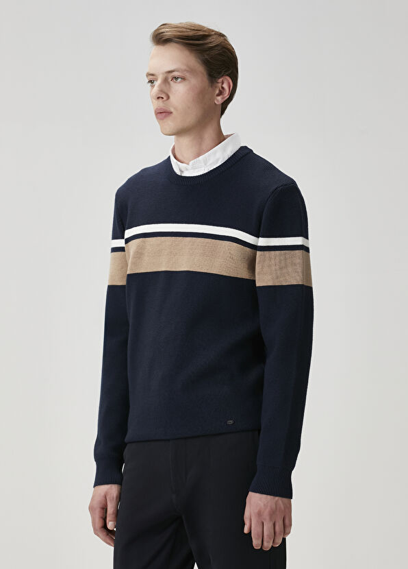 Beymen Club Navy Blue Stripe Jacquard Sweater - 4