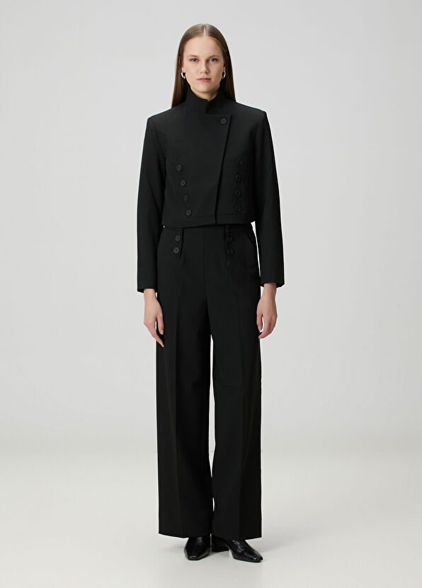 AllSaints Raina Siyah Wide Leg Pantolon - 1