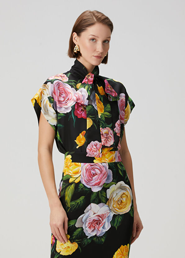 Dolce&Gabbana Siyah Çiçekli İpek Gömlek - 1