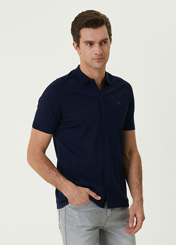 Beymen Club Lacivert Kısa Kollu Triko Gömlek - 1