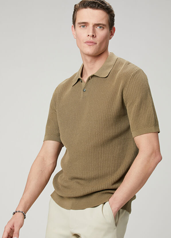 Beymen Club Green Polo Short Sleeve Textured Sweater - 2