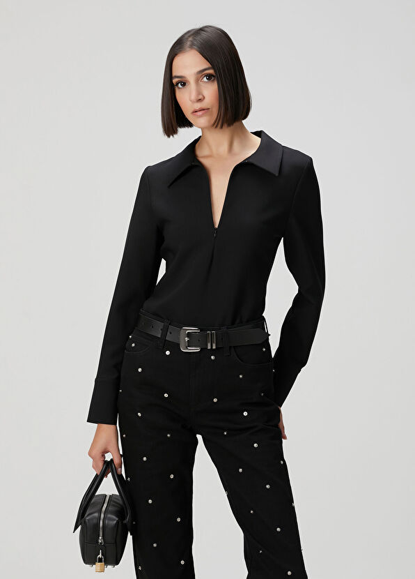 Siyah Fermuar Detaylı Bluz - Görsel 2