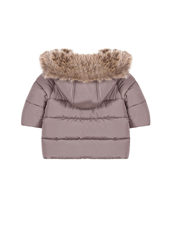 Tartine Et Chocolat Dark Beige Hooded Baby Girl Coat - 2