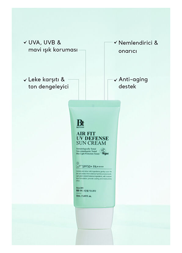 Benton Air Fit UV Defense Sun Cream SPF50+ PA++++ Vegan Cica Güneş Kremi 50 ml - 3