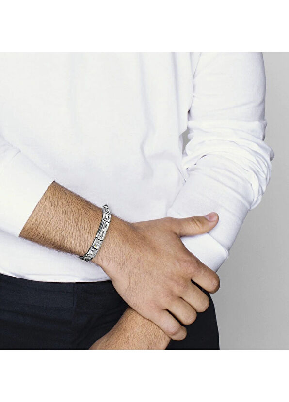 Gümüş Altıgen Vida Klasik Dekoratif Linkli Unisex Çelik Bileklik - Görsel 3