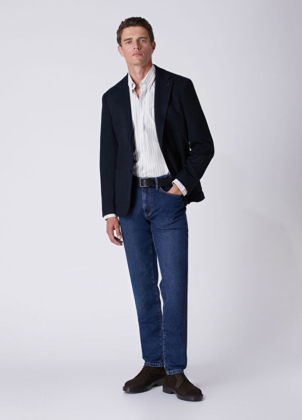 Beymen Club Navy Blue Stitching Striped Textured Blazer - 2