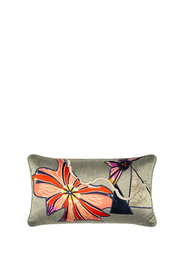 Alpaq Studio Aplik Detaylı Çok Renkli İpek Kırlent 40 x 60 cm - 1