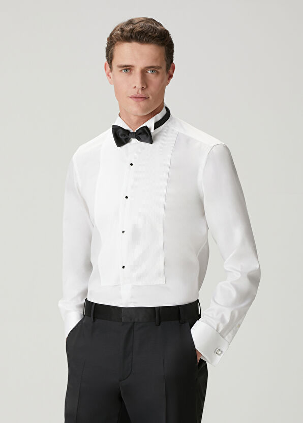 Beymen Club White Ribbed Detailed Tuxedo Shirt - 1