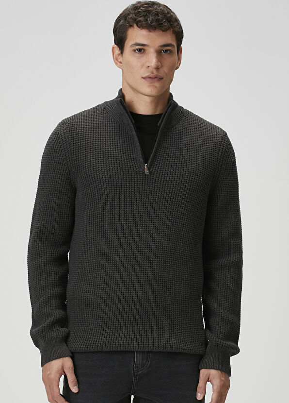 Beymen Club Antrasit Yakası Fermuarlı Kazak - 2