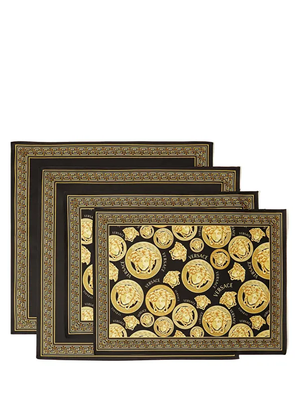 Versace Siyah Gold Medusa 2li Peçete ve Amerikan Servis Se - 1