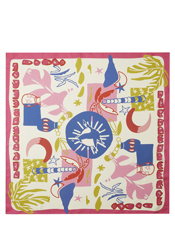 Beymen Club Çok Renkli Güneşli Kaz Desenli İpek Eşarp - 1