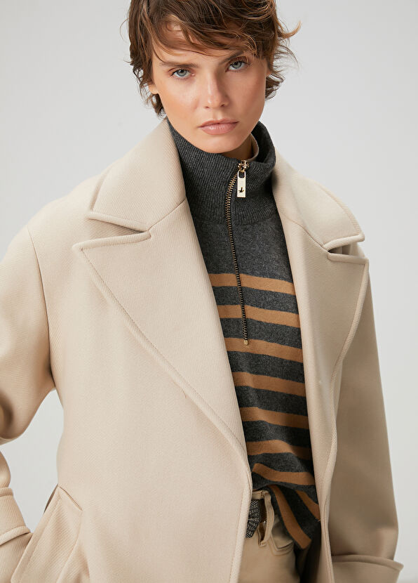 Beymen Club Beige Double-Breasted Wool Coat - 2