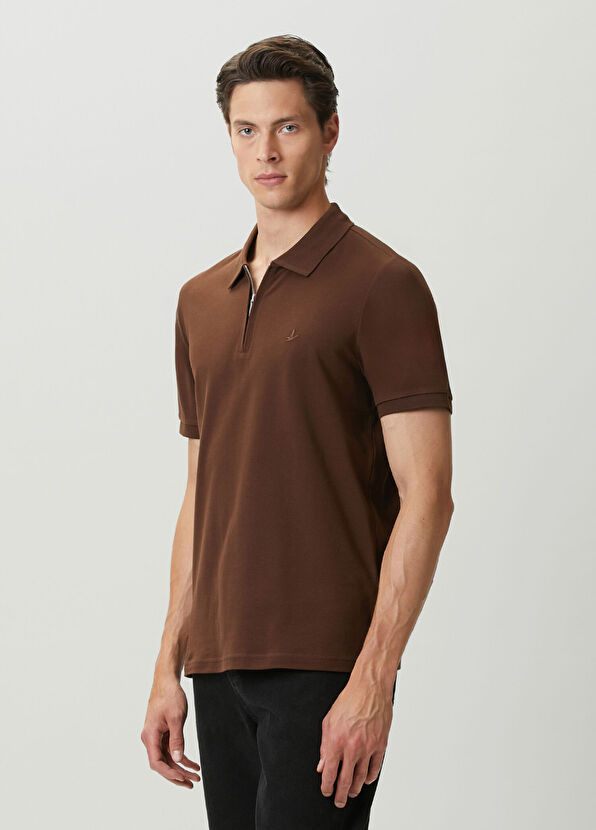 Beymen Club Koyu Kahverengi Polo Yaka Fermuarlı T-shirt - 1