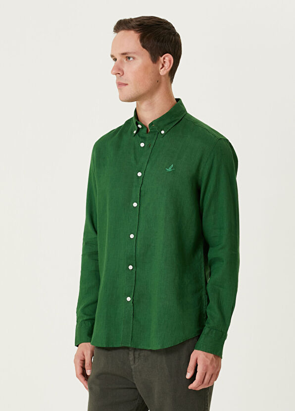 Beymen Club Comfort Fit Green Linen Shirt - 2