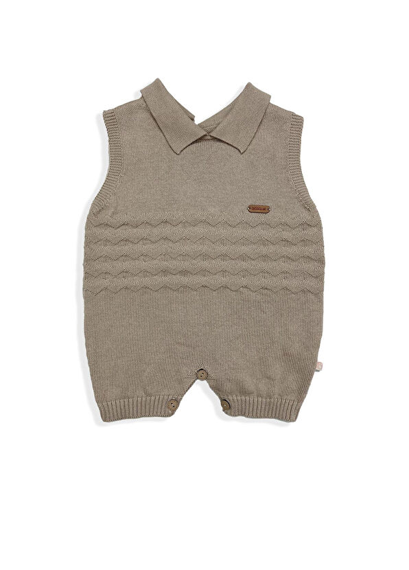 Patique Kids Beige Baby Boy Organic Cotton Zigzag Shorts Romper - 1